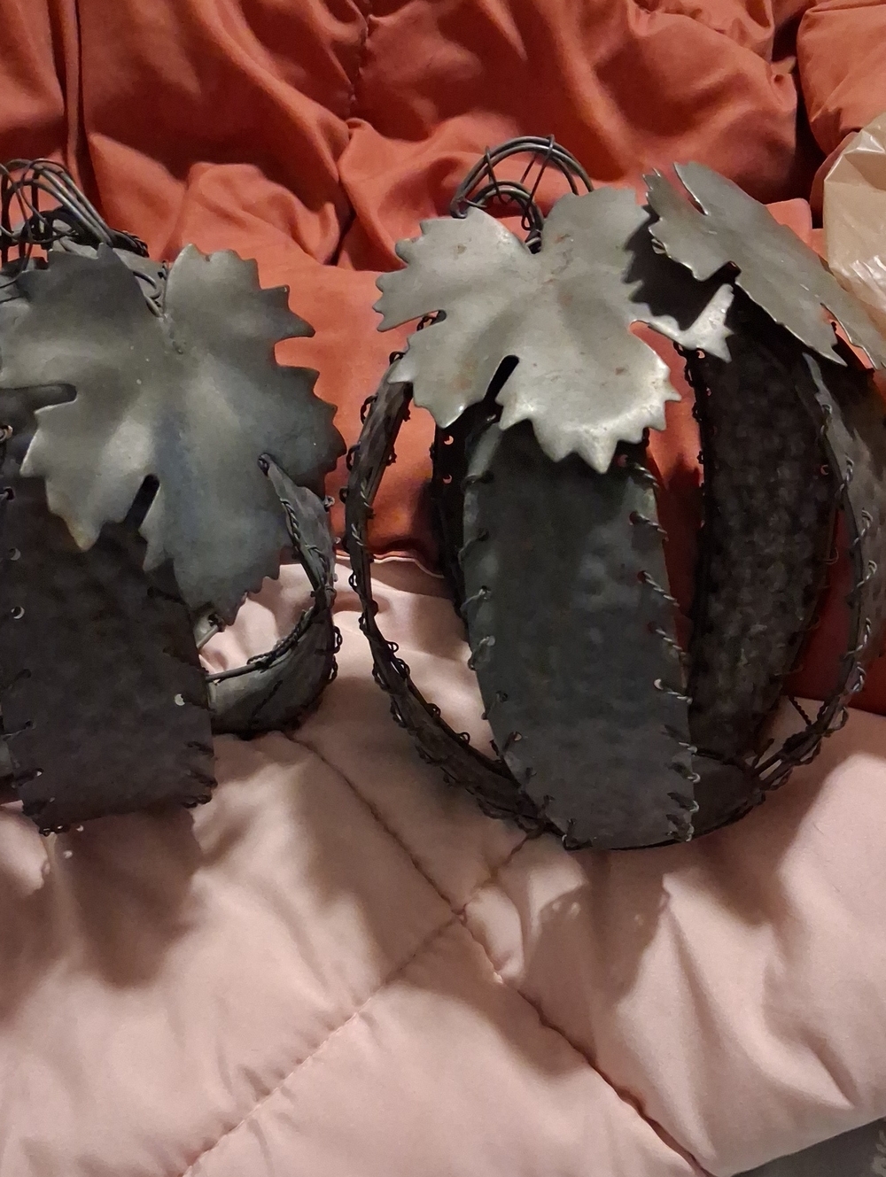 2 Handcrafted Hammered Metal Pumpkin Accent - Gray Like Finish